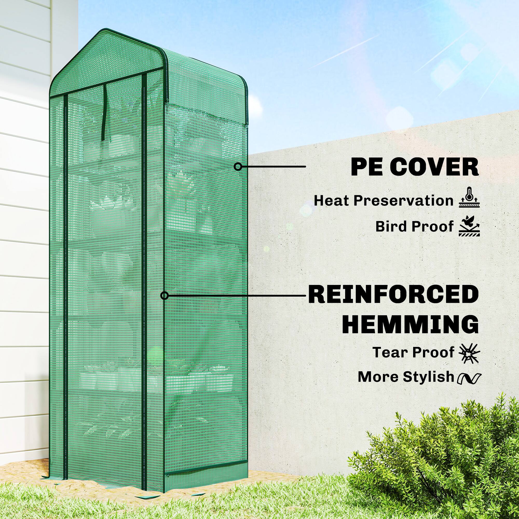 PE COVER  
Heat Preservation  
Bird Proof  

REINFORCED HEMMING  
Tear Proof  
More Stylish