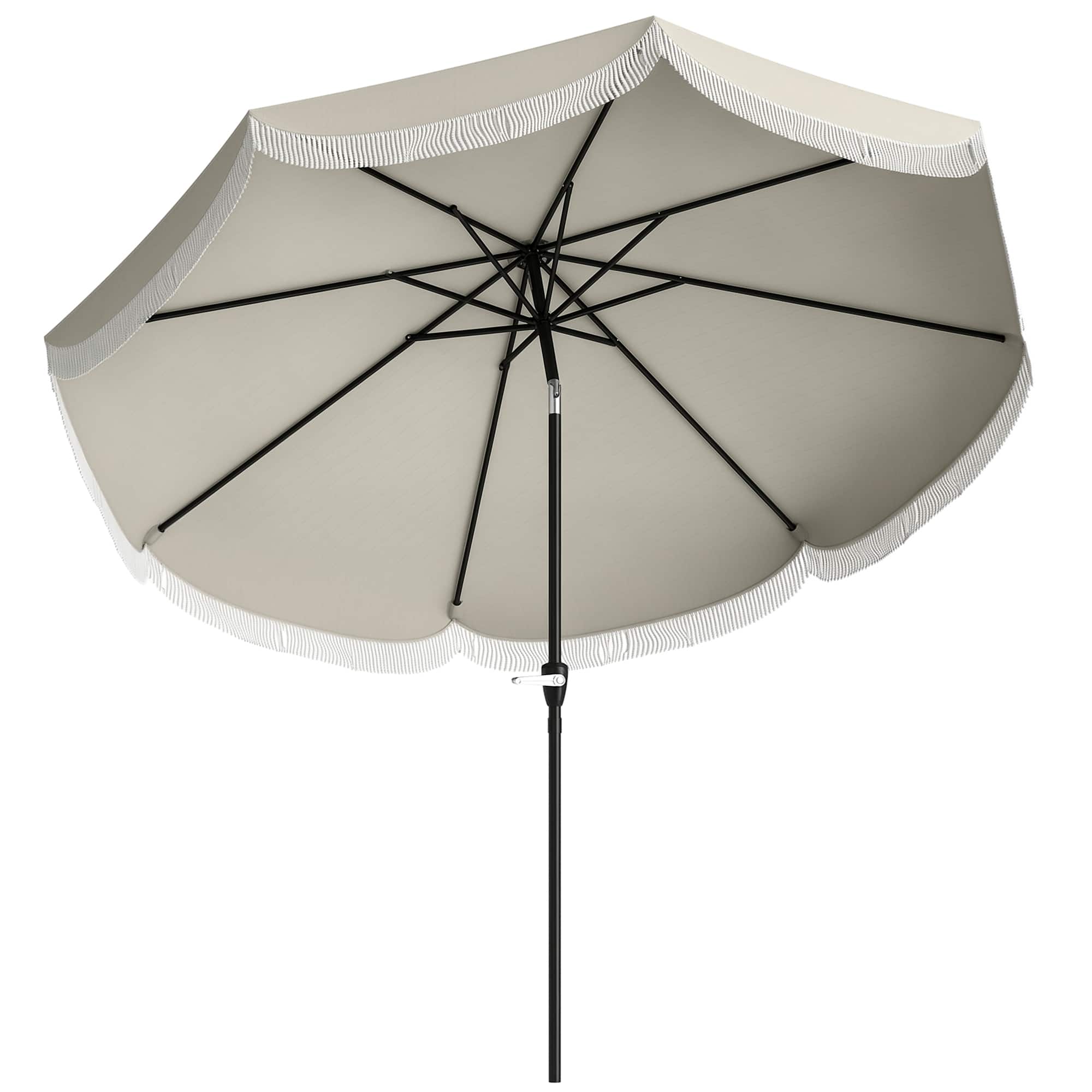 Outsunny - 9FT Patio Umbrella, UPF 30+ Outdoor Market Umbrella with Crank, 8 Ribs, Push Button Tilt, Vented Patio Table Umbrella - Light Gray