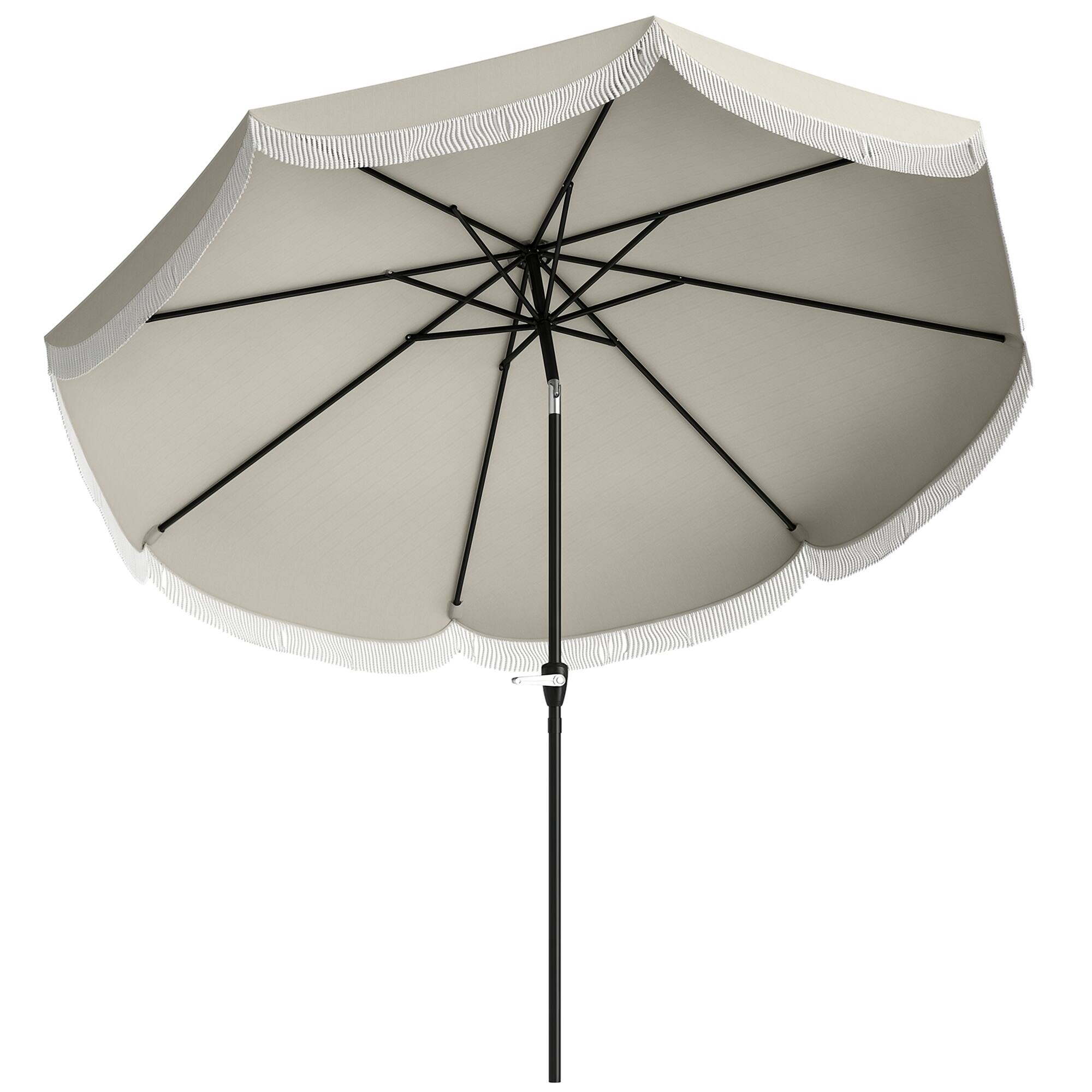 Front. Outsunny - 9FT Patio Umbrella, UPF 30+ Outdoor Market Umbrella with Crank, 8 Ribs, Push Button Tilt, Vented Patio Table Umbrella - Light Gray.