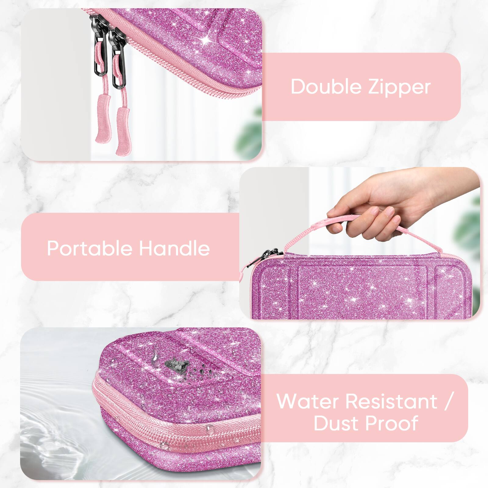 Double Zipper  
Portable Handle  
Water Resistant / Dust Proof