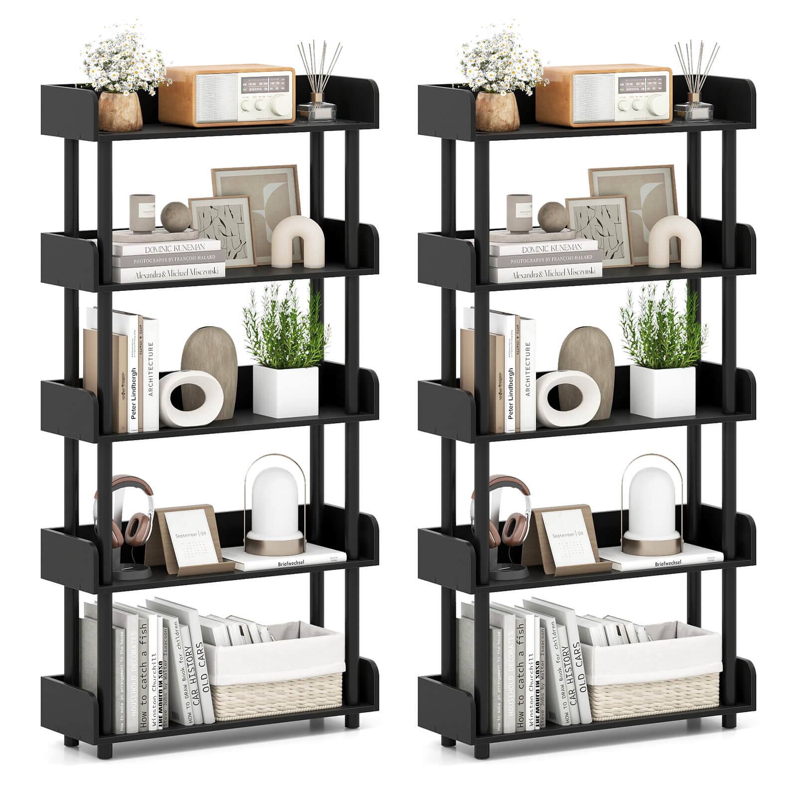 Costway - 2 PCS 5-Tier Bookshelf Open Bookcase with Anti-Tipping Kit Storage Unit for Bedroom - Black price history on PriceWatchPro