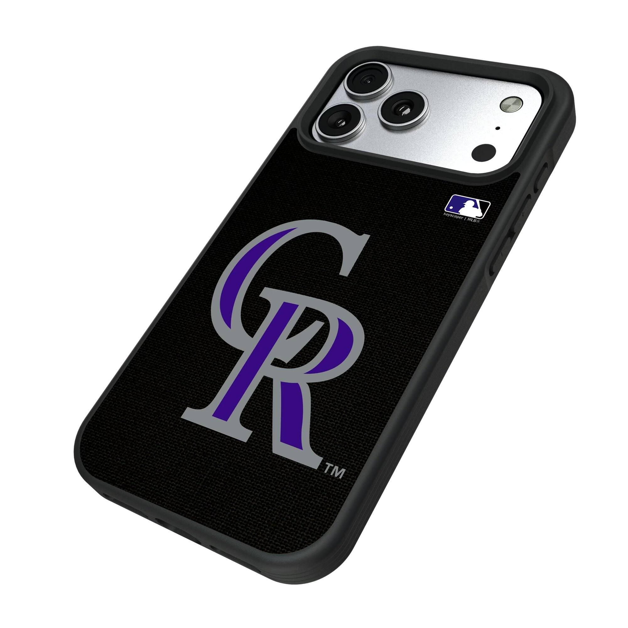 Alt View 1. Keyscaper - Colorado Rockies iPhone Solid Design Bump Case - 15 Plus - Multicolor.