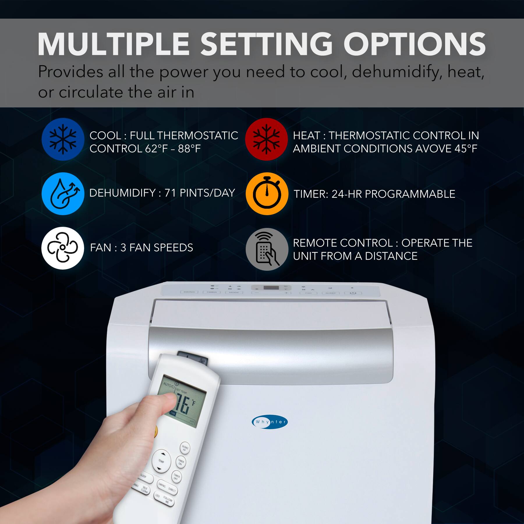 Left. Whynter - ARC-148MHP 14,000 BTU (10,000 BTU SACC) Portable Air Conditioner with Heater,  up to 500 sq ft - Frost White.