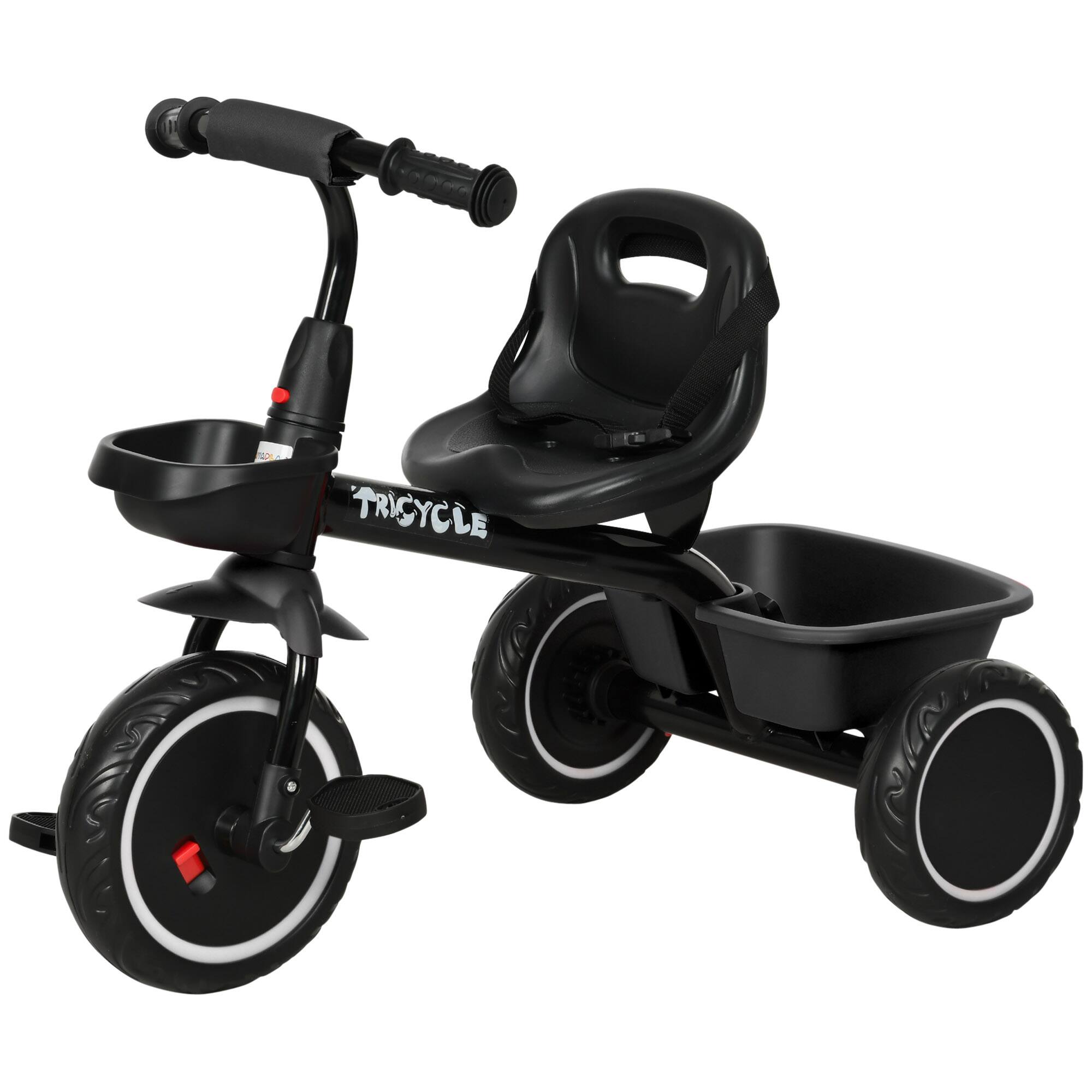 Front. Ecooso - Kids Tricycle Ride-On Toy Car, Adjustable Seat and Basket, Ideal for Ages 2–5 Years - Black.