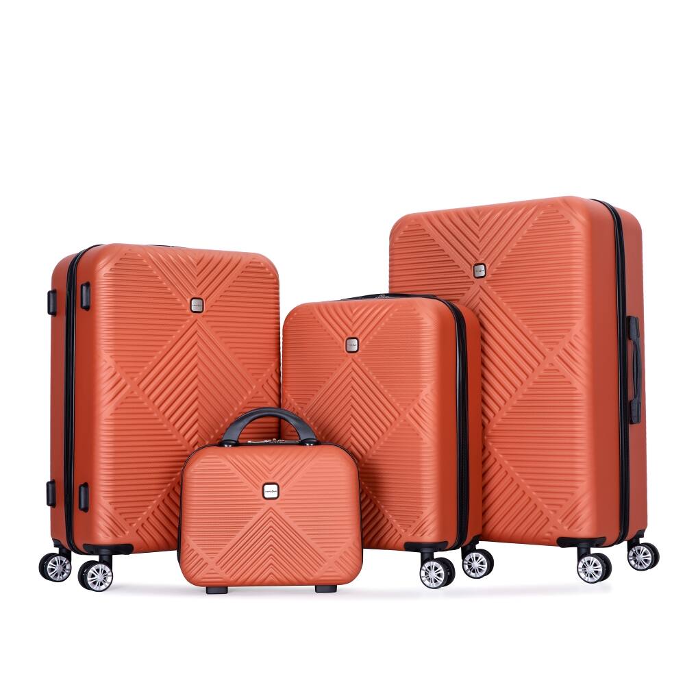 Angle. Ropilly - Ropilly 4-Piece Luggage Set Dark Orange Hard Case Luggage with 14 Inch Makeup Box - Dark Orange.