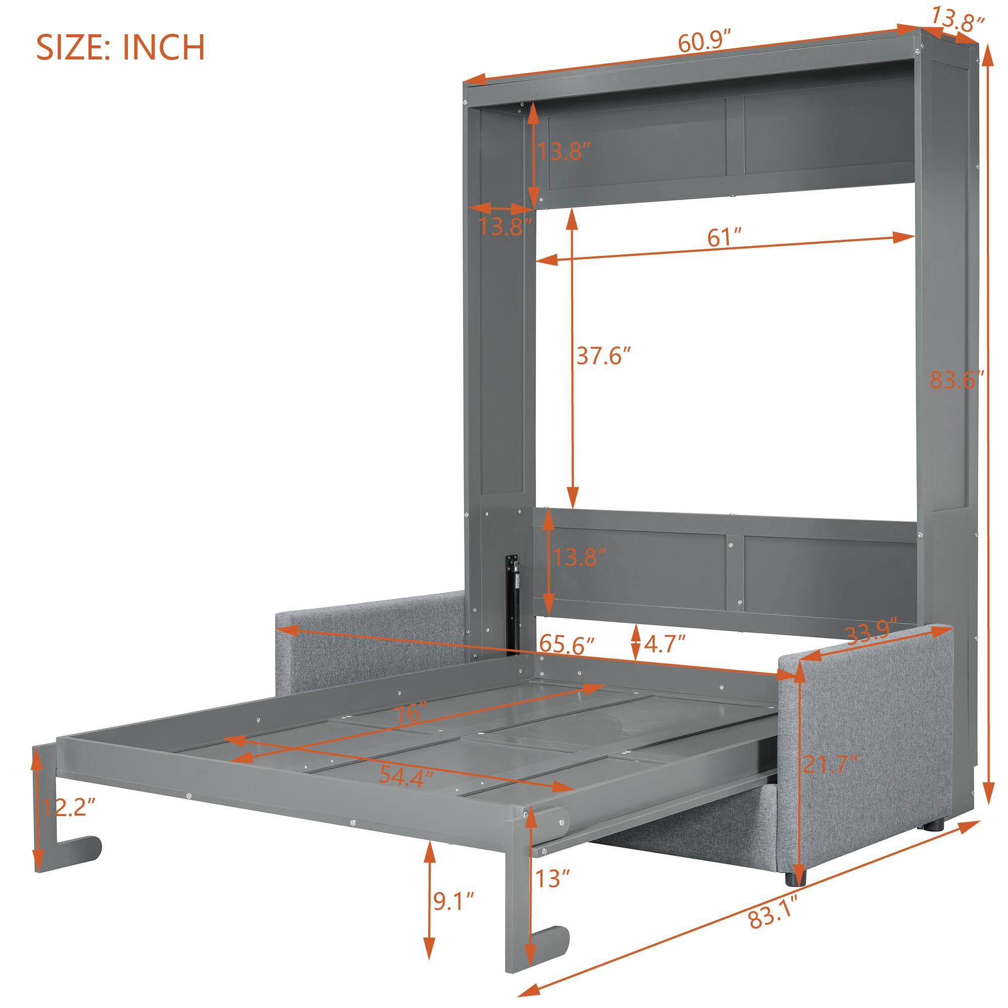 SIZE: INCH

- 60.9"
- 13.8"
- 3.8"
- 13.8"
- 61"
- 37.6"
- 83.6"
- 13.8"
- 65.6"
- 4.7"
- 33.9"
- 76"
- 2.2"
- 54.4"
- 21.7"
- 9.1"
- 13"
- 83.1"