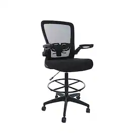 Boss Office Products - Flip Arm Mesh/Fabric Chair with Footrest and Lumbar Support, (B16366BK-BK) - Black