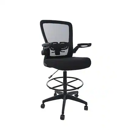 Front. Boss Office Products - Flip Arm Mesh/Fabric Chair with Footrest and Lumbar Support, Black (B16366BK-BK) - Black.
