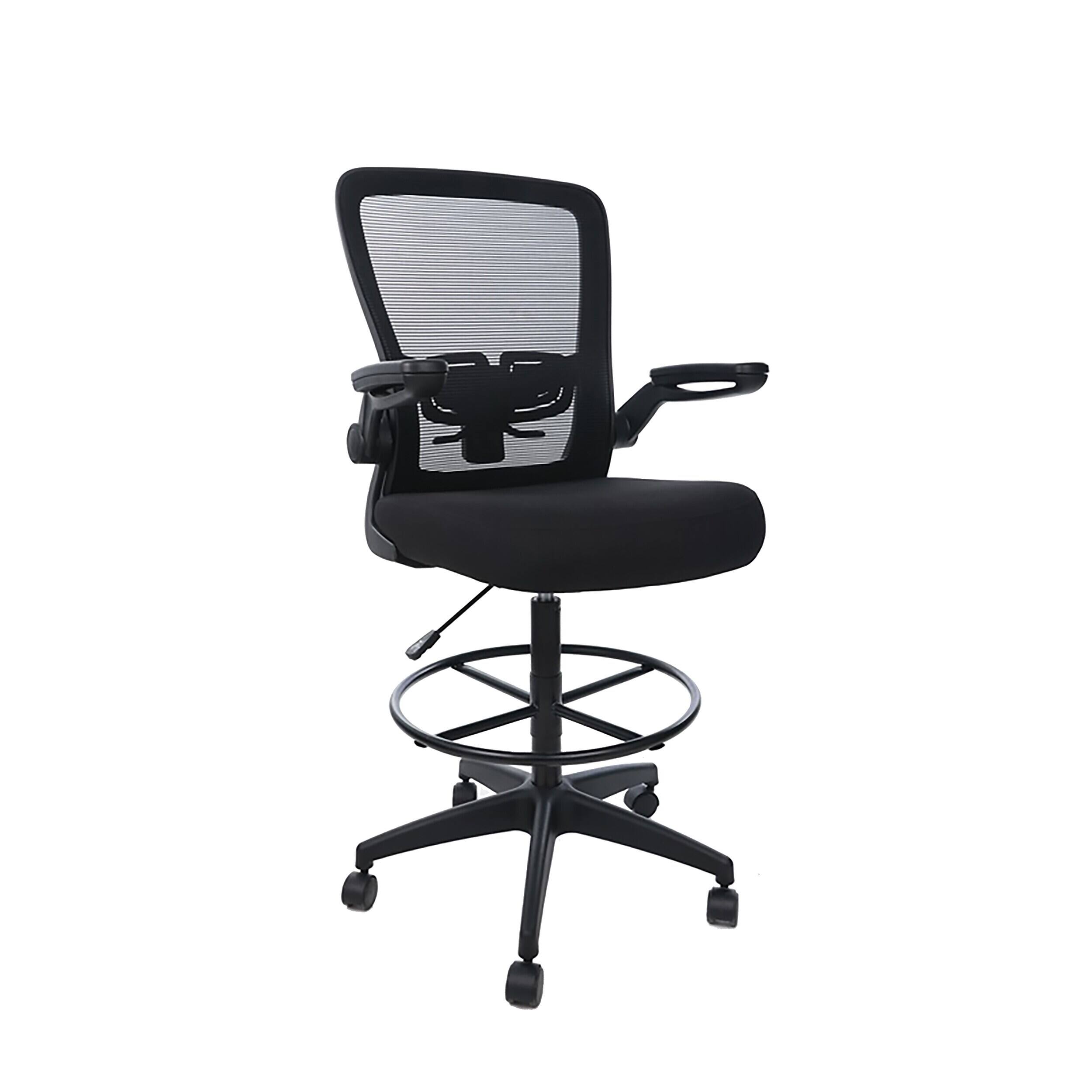 Front. Boss Office Products - Flip Arm Mesh/Fabric Chair with Footrest and Lumbar Support, Black (B16366BK-BK) - Black.