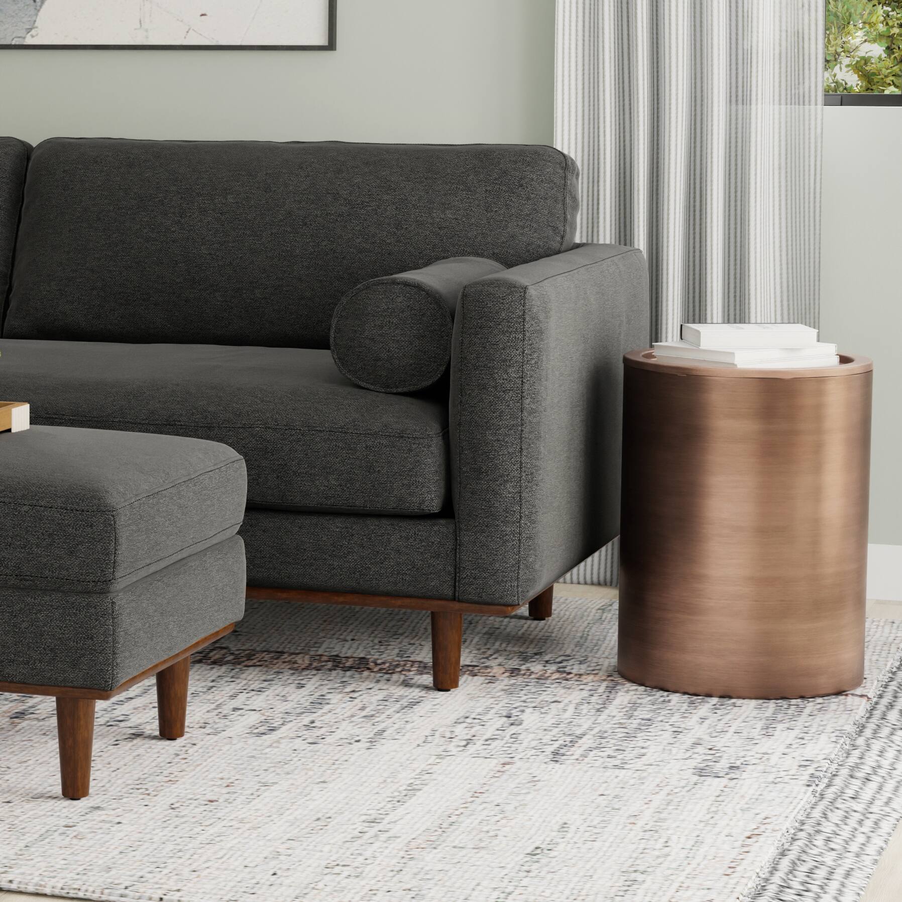 Angle. Simpli Home - Corbin Industrial 16 inch Wide Metal Metal Side Table in Antique Copper  , Fully Assembled - Antique Copper.