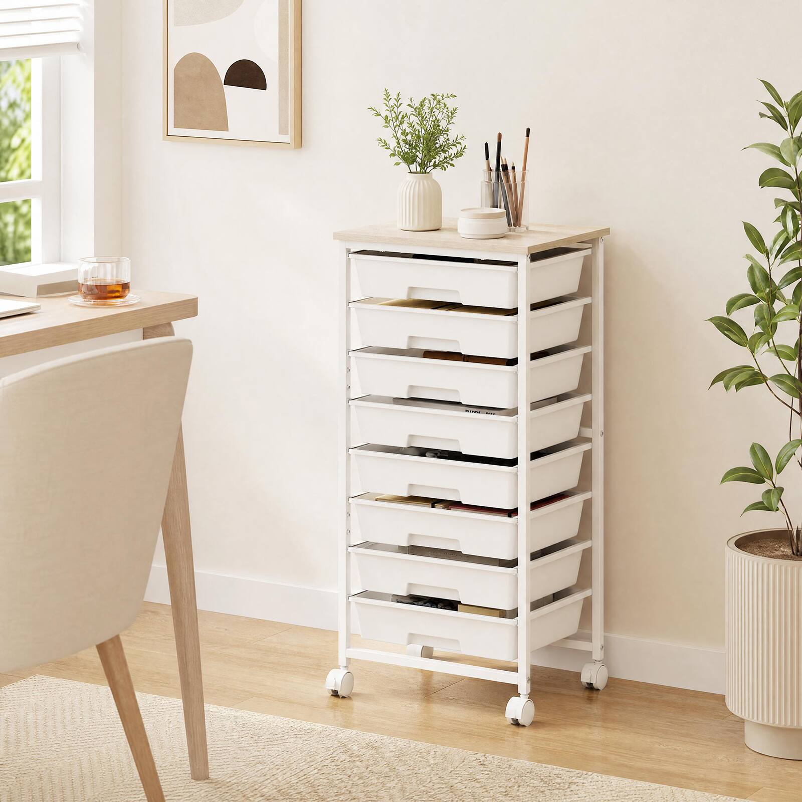 Alt View 1. Costway - Costway 8-Drawer Art & Craft Storage Cart, Storage Cart with 4 Universal Wheels, Metal Frame for Home 15"L - 15"L White.