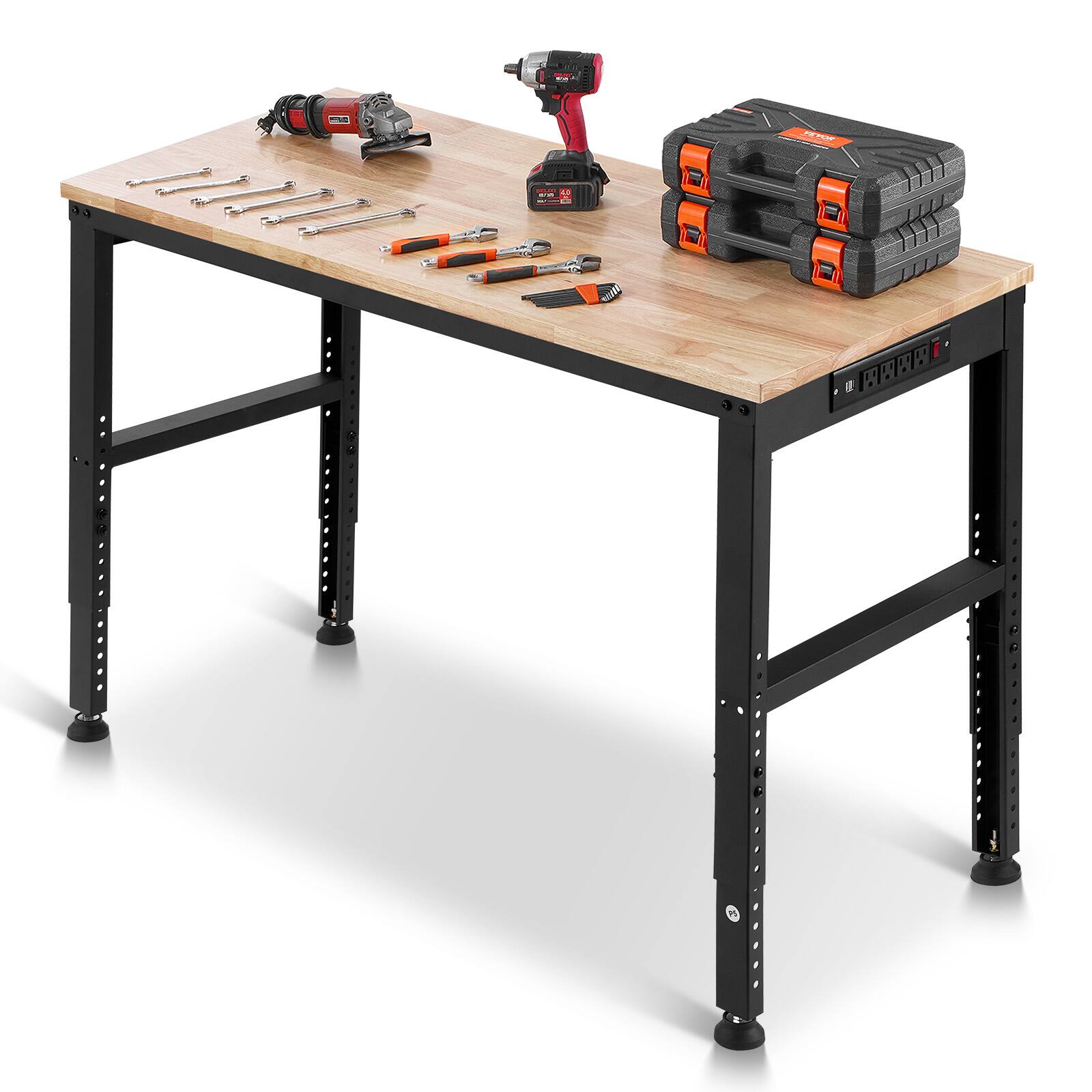 VEVOR - Adjustable Workbench, 2000 lbs Capacity, 48 x 20-inch Heavy Duty Work Bench with 28.5-38.3 Inches Height Adjustment - Burlywood
