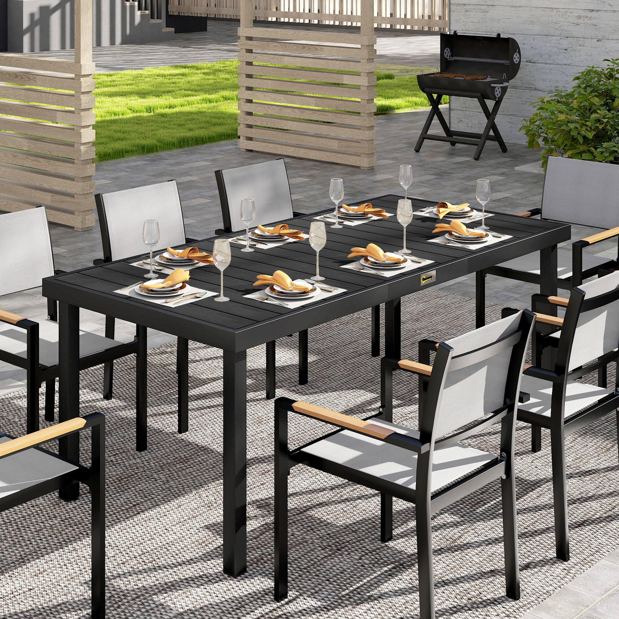 Alt View 1. Outsunny - x 35" Outdoor Dining Table for 8 People, Rectangular Aluminum Frame Garden Table with All-Weather Faux Wood Top for Lawn - Black.