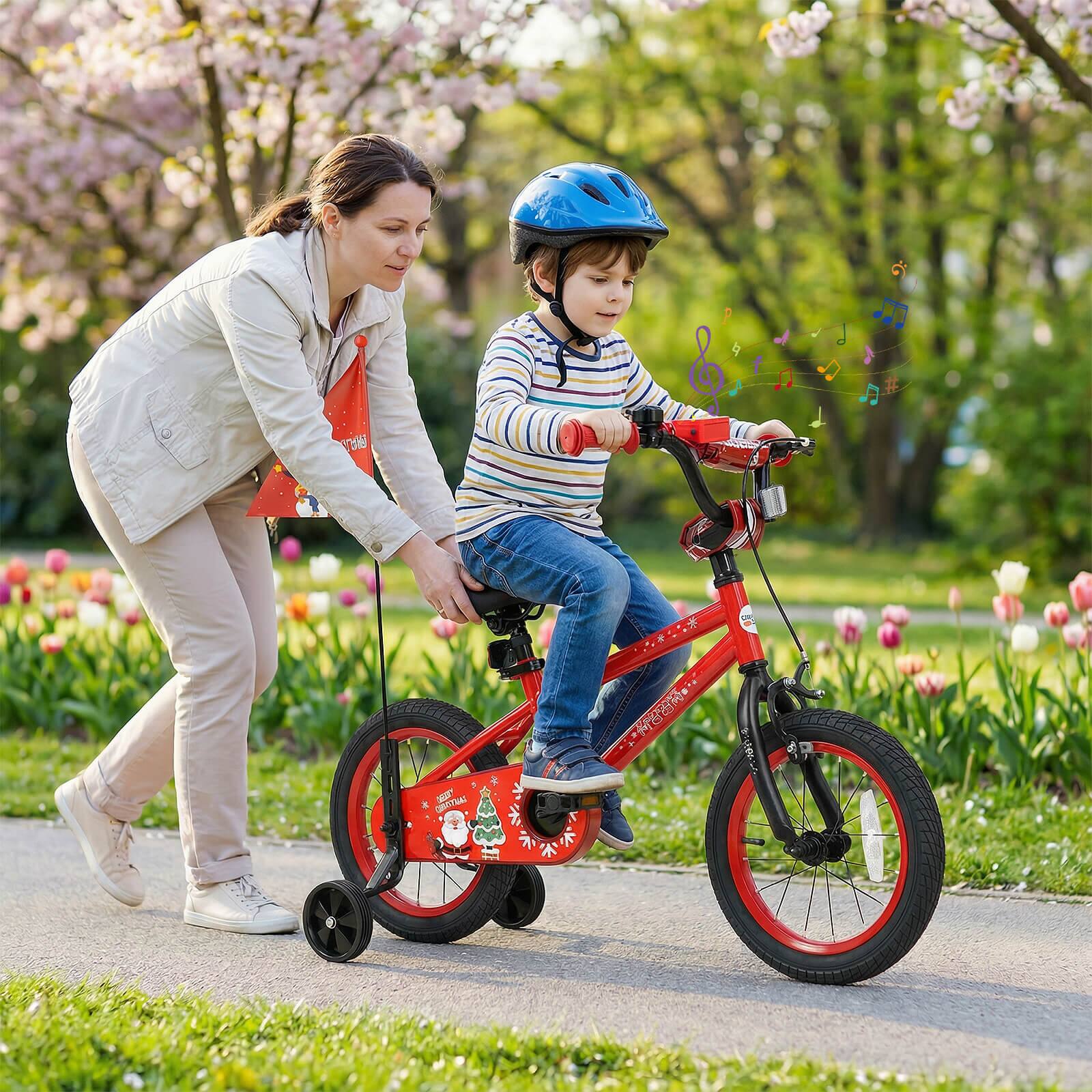 Alt View 1. Costway - Costway 14" Kids Bicycle with Training Wheels, Handbrake & Coaster Brake, Flag & Music - Red.