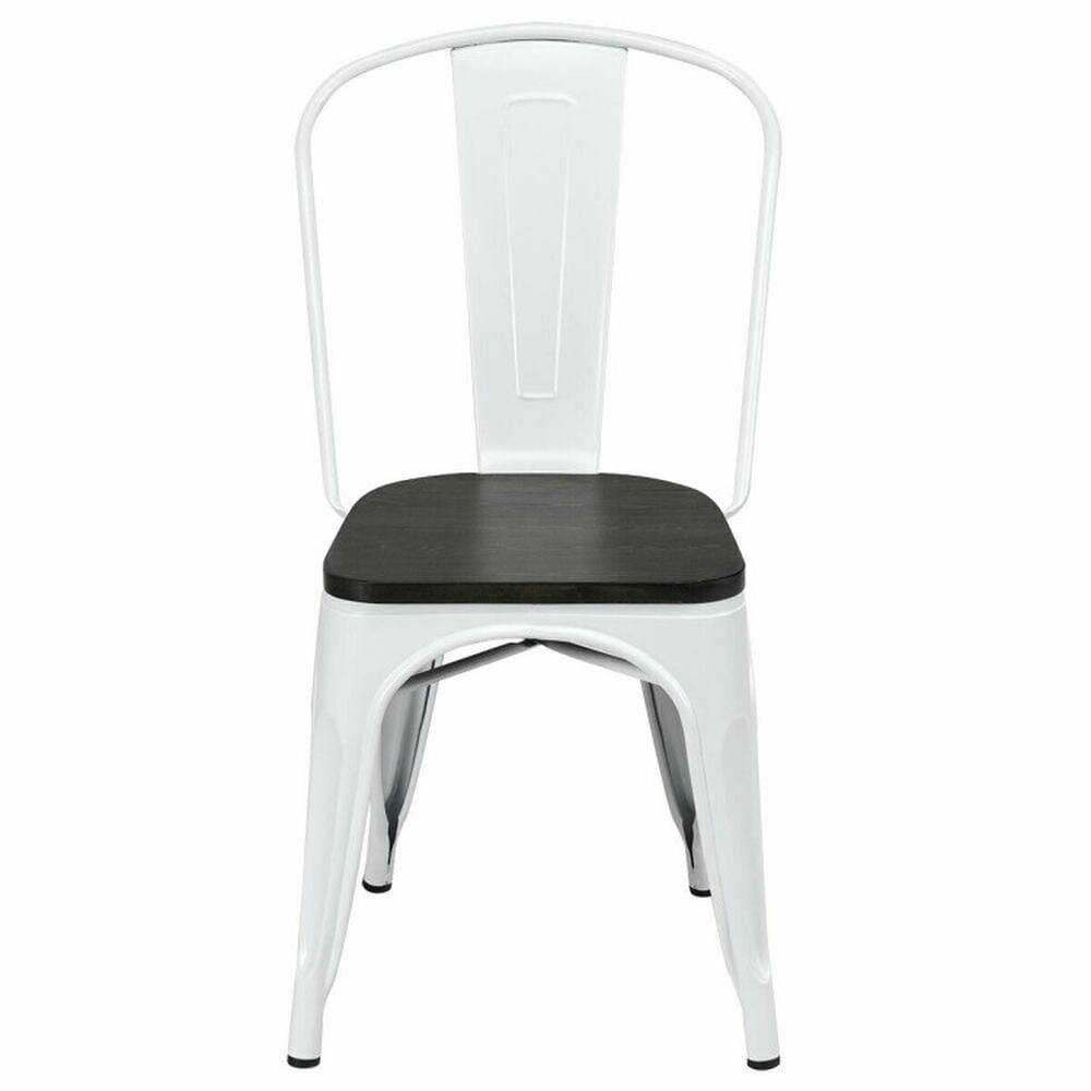 Alt View 4. Kadyn - Dining Chairs, Kitchen Chairs Trattoria Chairs,4 Pieces Tolix Style Metal Dining Side Chair Stackable Wood Seat-White - White.
