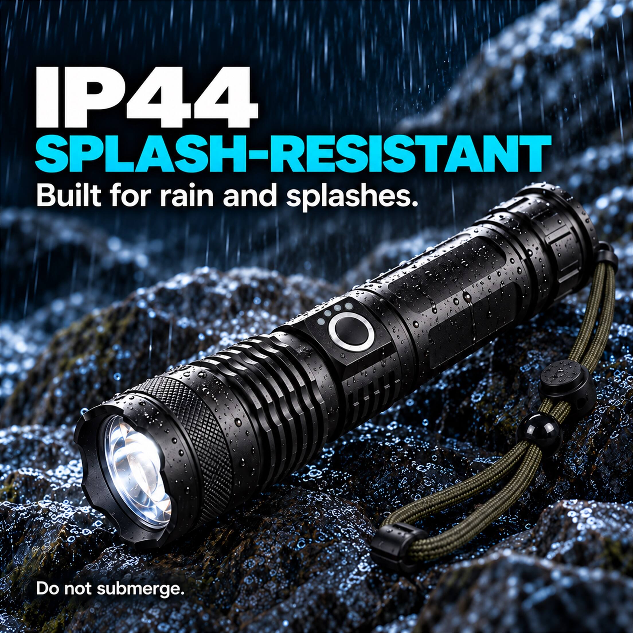 IP44 SPLASH-RESISTANT  
Built for rain and splashes.  
Do not submerge.