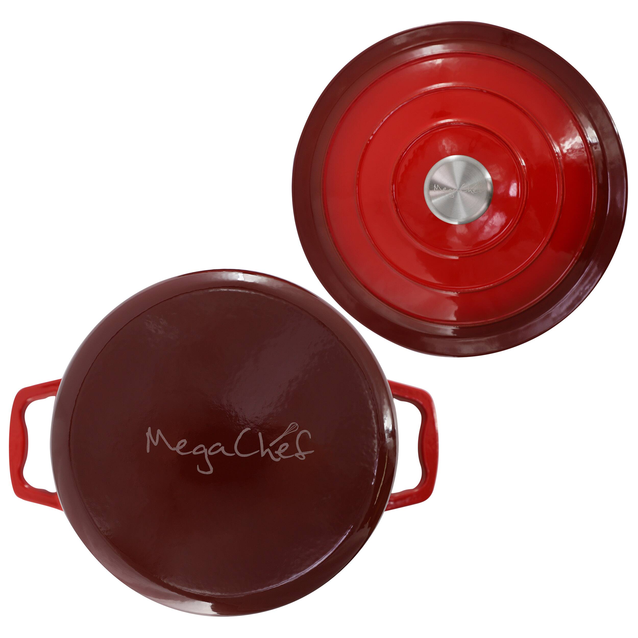 Alt View 5. MegaChef - MegaChef 2.7 Quart Round Enameled Cast Iron Casserole in Gradient Red - Red.