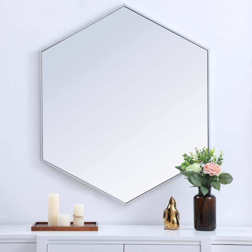 Alt View 4. Elegant Decor - Metal frame hexagon mirror 38 inch in silver - Silver.