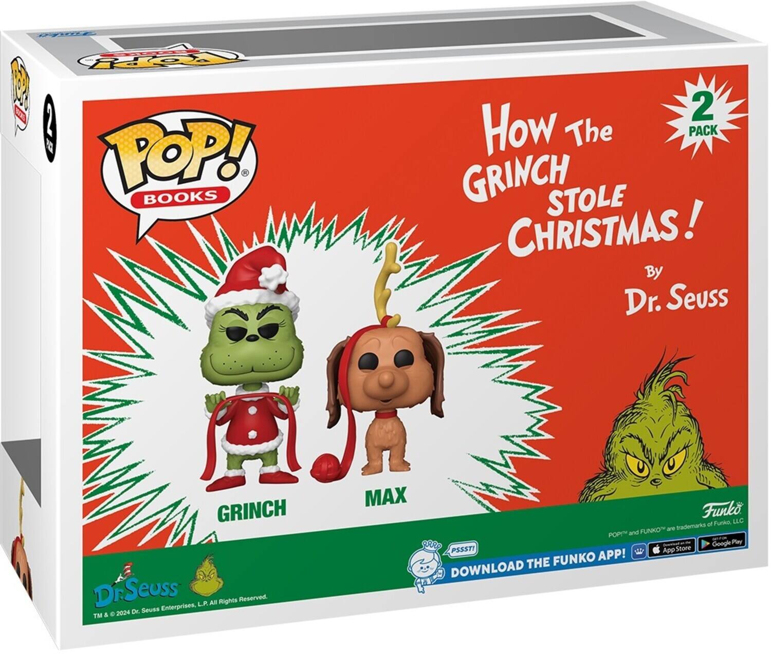 POP! BOOKS, How The Grinch Stole Christmas! By Dr. Seuss, Grinch, Max, Dr. Seuss Enterprises, LLC, All Rights Reserved, 2024, Funko, Funko LLC, FUNKO, POP, App Store, Google Play, PSSSTI, FUNKO APP, DOWNLOAD THE