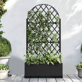 PexFix - 72 in. H x 35 in. W Diamond Pattern Arch Metal Planter Box Raised Garden Beds with Trellis-Ideal for Balcony - Black