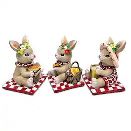 OrnamentallyYou - Joyful Picnic Gathering Bunny Trio Set of Three Figurines, Spring Rabbit Statue 4.5" Decor - Multicolored