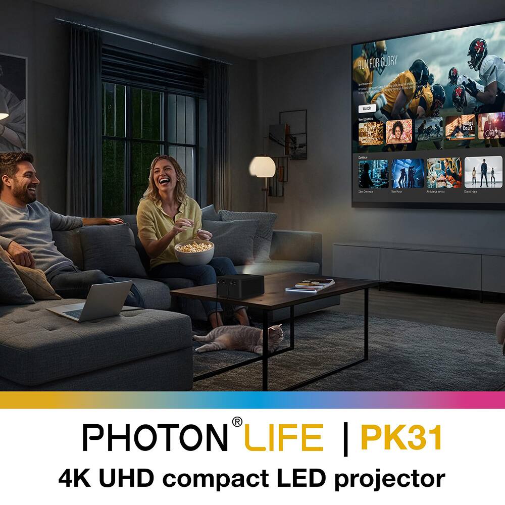 RUN FOR GLORY  
Kauh gnot odge Ceuft CRIME - -  
Nngto_tas - SEaT R  
PHOTON LIFE | PK31  
4K UHD compact LED projector