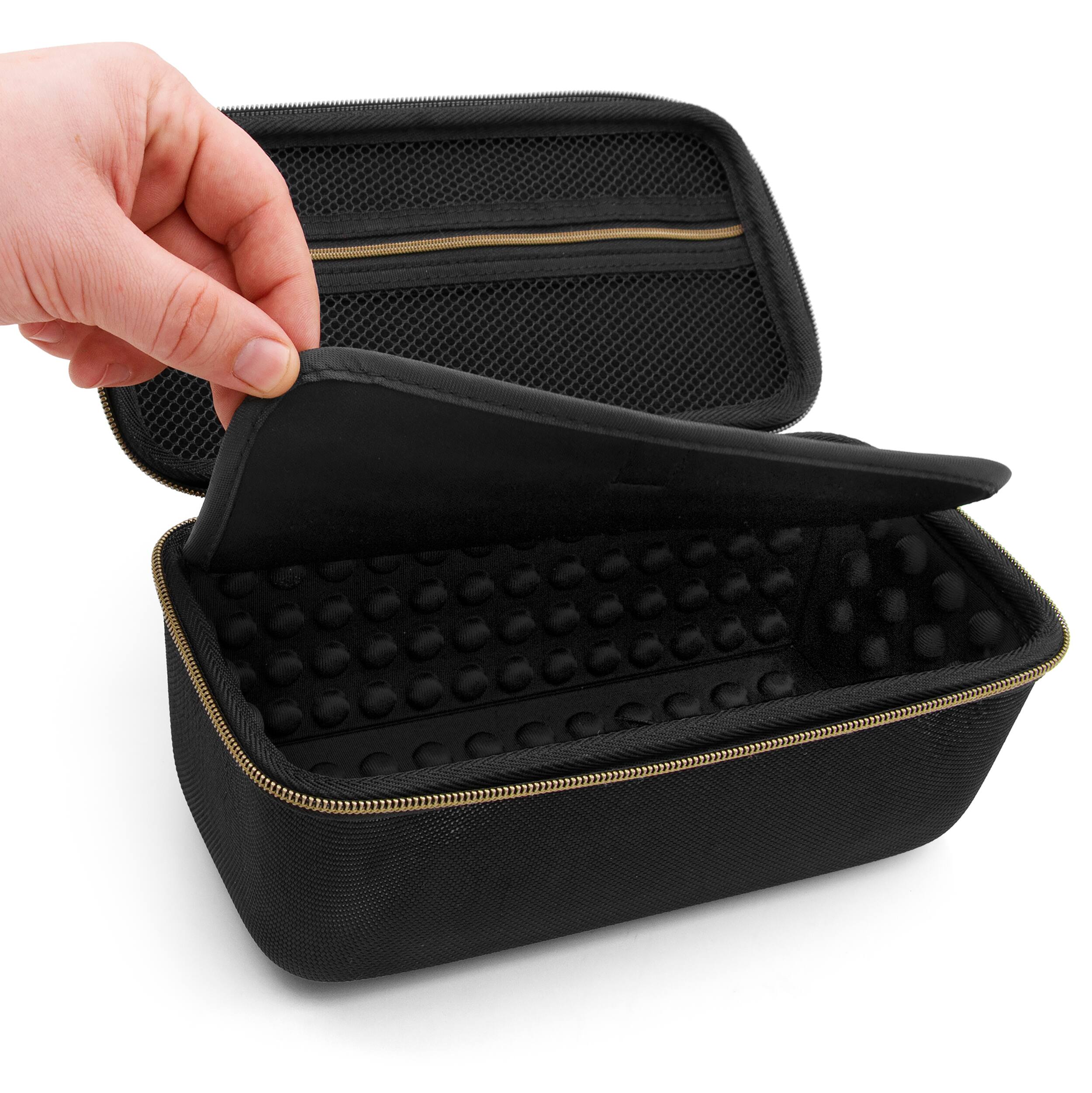 Left. CASEMATIX - Travel Case Fits JBL Flip 5 Portable Bluetooth Speaker – EVA Shell Protection with Accessory Pouch & Handle - Black.