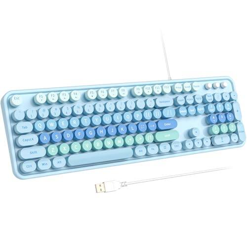 Reds Spade - Wired With 7 colors Full Size Retro Keycaps Numeric Keypad And Media Hotkey For Computer Desktop Pc Laptop Win - Blue