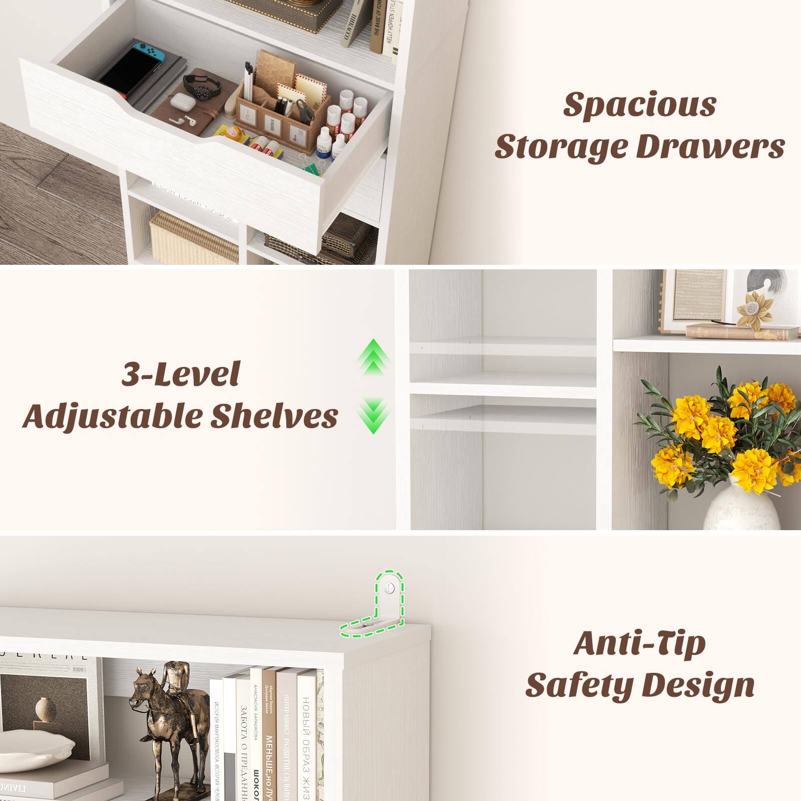12 1E12RO KELTHPON Spacious Storage Drawers 3-Level Adjustable Shelves LIL LIVIN

Anti-Tip Safety Design