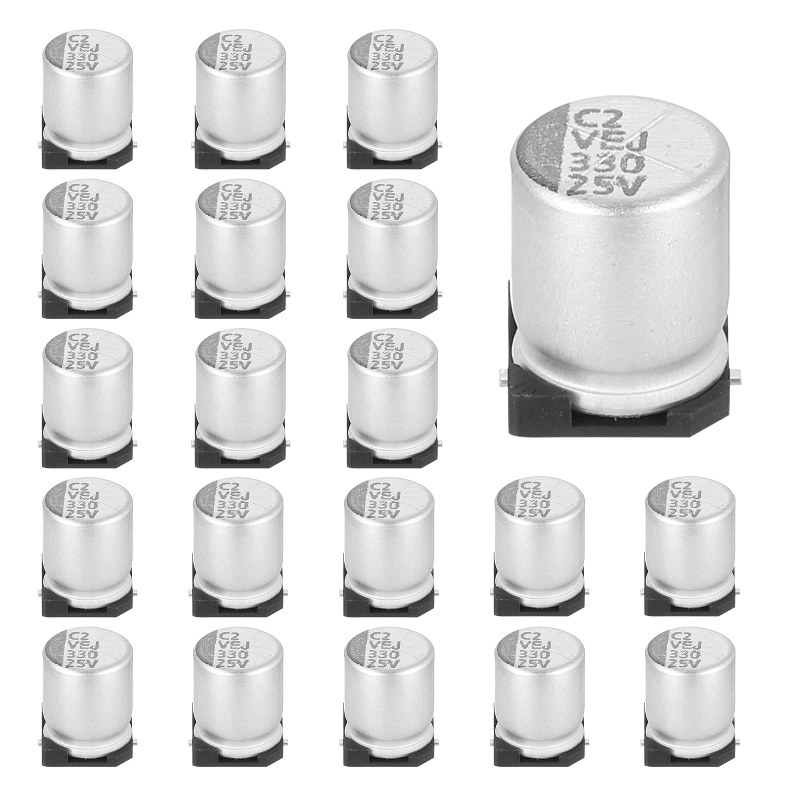 Unique Bargains - 330uF 25V SMD Aluminum Electrolytic Capacitor, Low Impedance, 8x10.5mm, 20pcs, for TV/Computer/DIY - Silver price history on PriceWatchPro