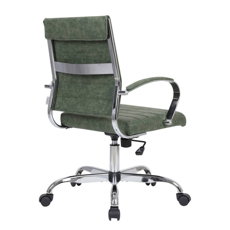 Alt View 2. LeisureMod - Set of 2 - Benmar Modern Leather Office Desk Chair with Ribbed Seat and Steel Frame Computer Chair - Green.