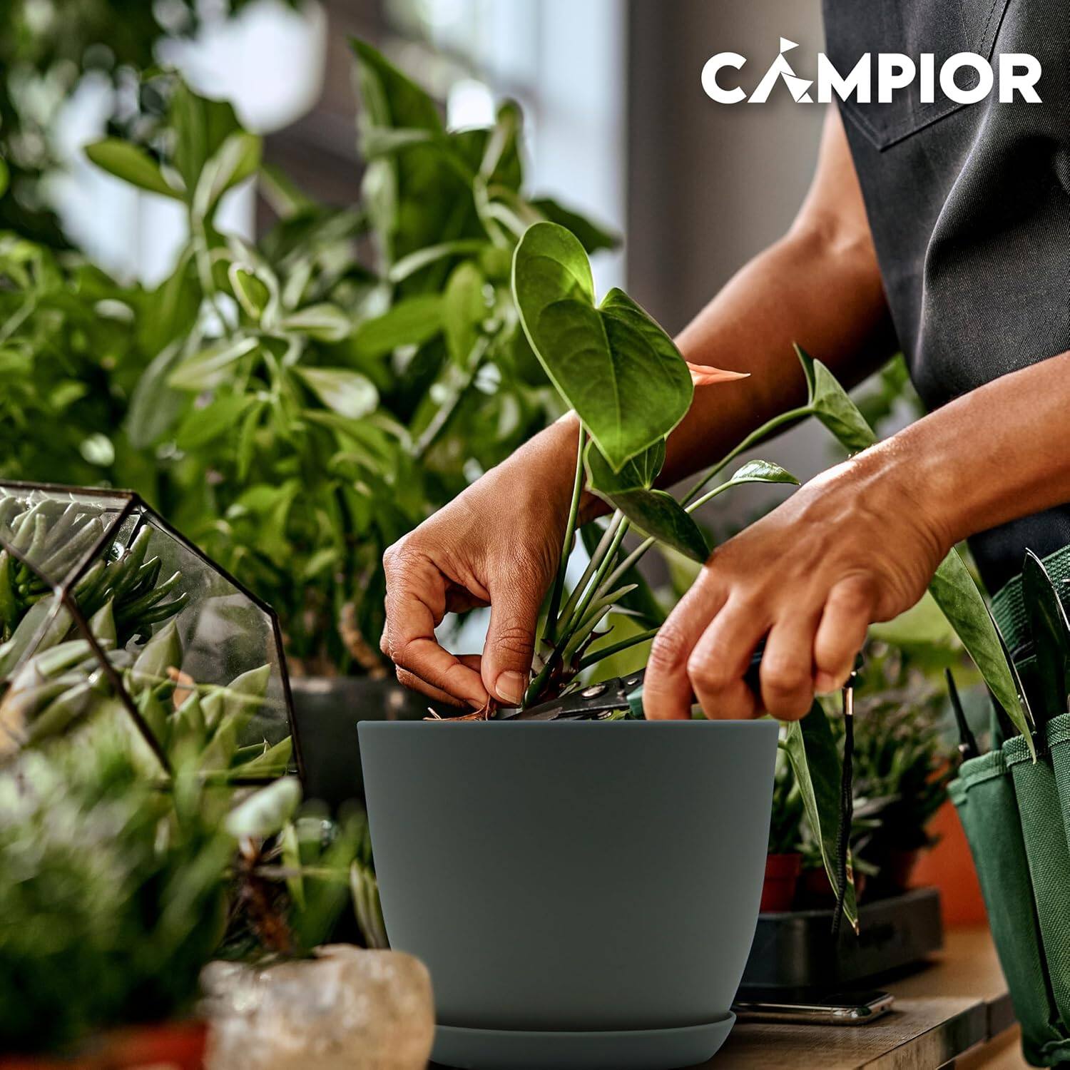 Alt View 1. Campior - Campior Plastic Plant Pots Set of 20 – Stackable, Durable, with Drainage, for Indoor & Outdoor Use, Gray - Gray.