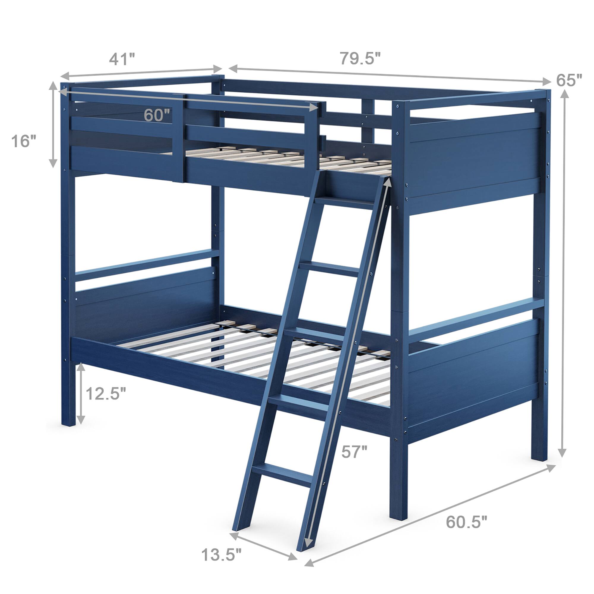 Alt View 2. Costway - Costway Twin Over Twin Bunk Bed Convertible 2 Individual Beds Wooden - Navy.