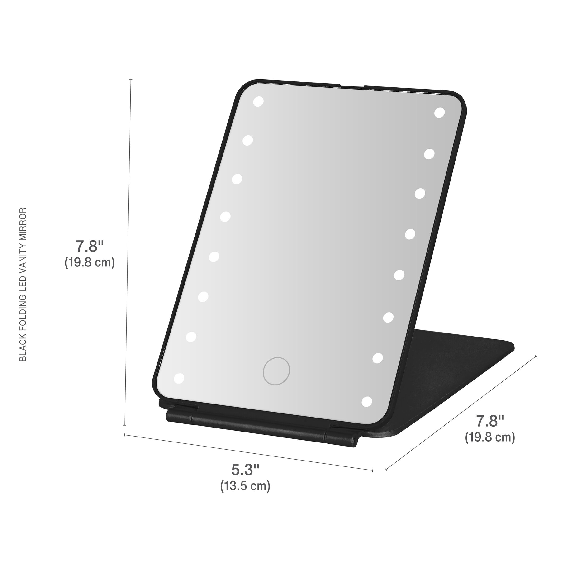 BLACK FOLDING LED VANITY MIRROR

7.8" (19.8 cm)  
5.3" (13.5 cm)