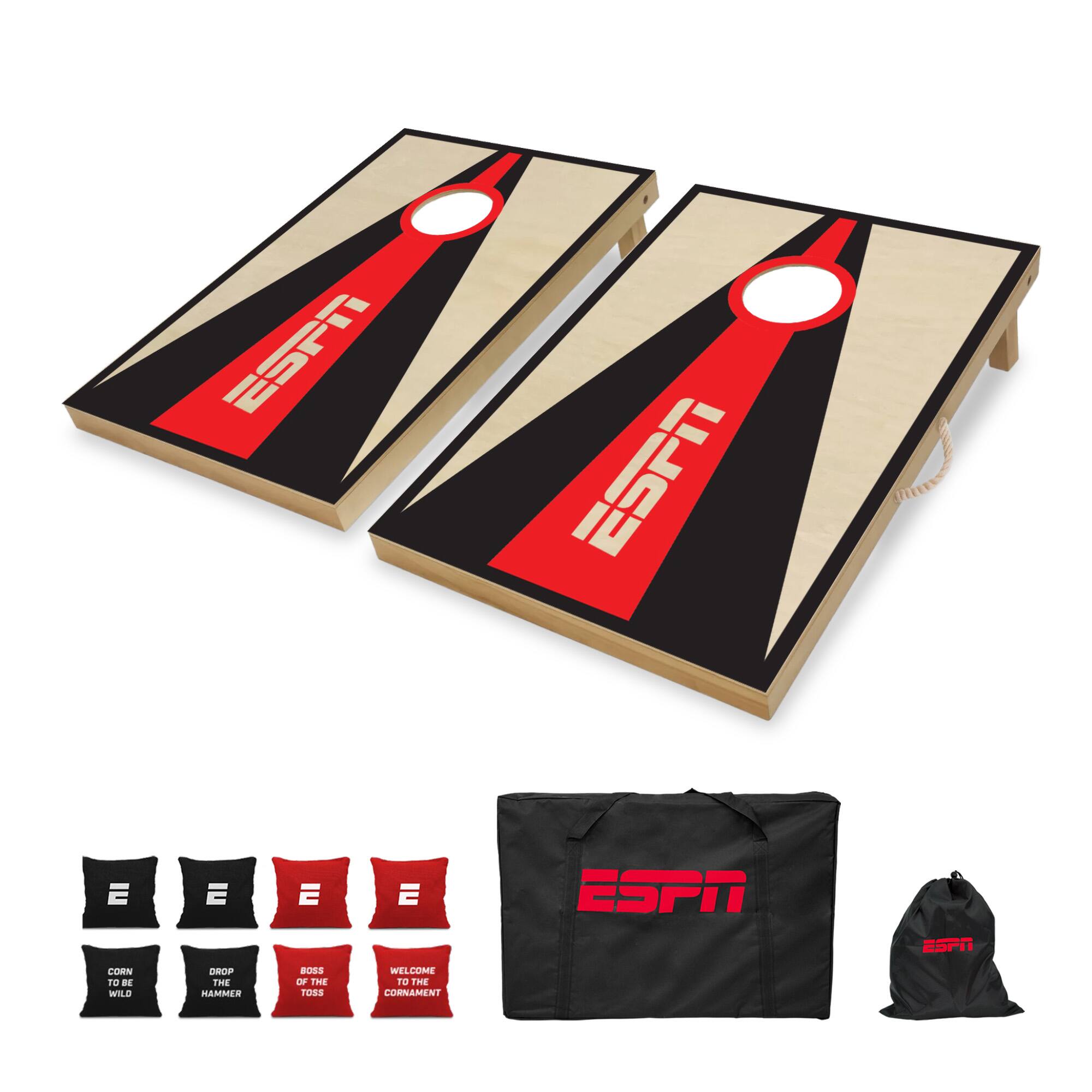 ESPN - Solid Wood Cornhole Board Set, 2’ x 3’ Cornhole Boards Includes Cornhole Bags and Travel Case (ES-CH240)