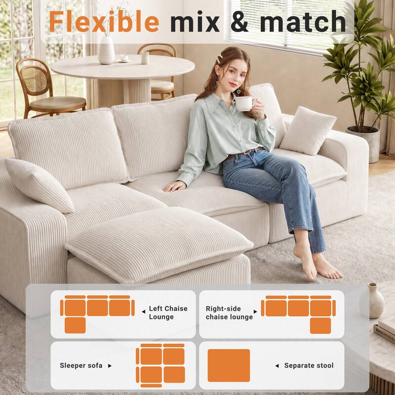 Flexible mix & match

- Left Chaise Lounge
- Right-side chaise lounge
- Sleeper sofa
- Separate stool