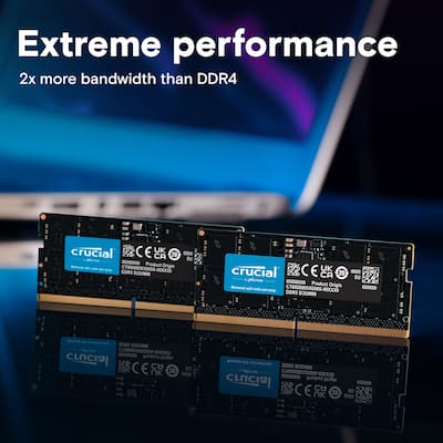 Crucial 16GB DDR5 5600MHz C46 SODIMM Laptop Memory Black Crucial 16GB DDR5 5600MHz C46 SODIMM Laptop Memory Black