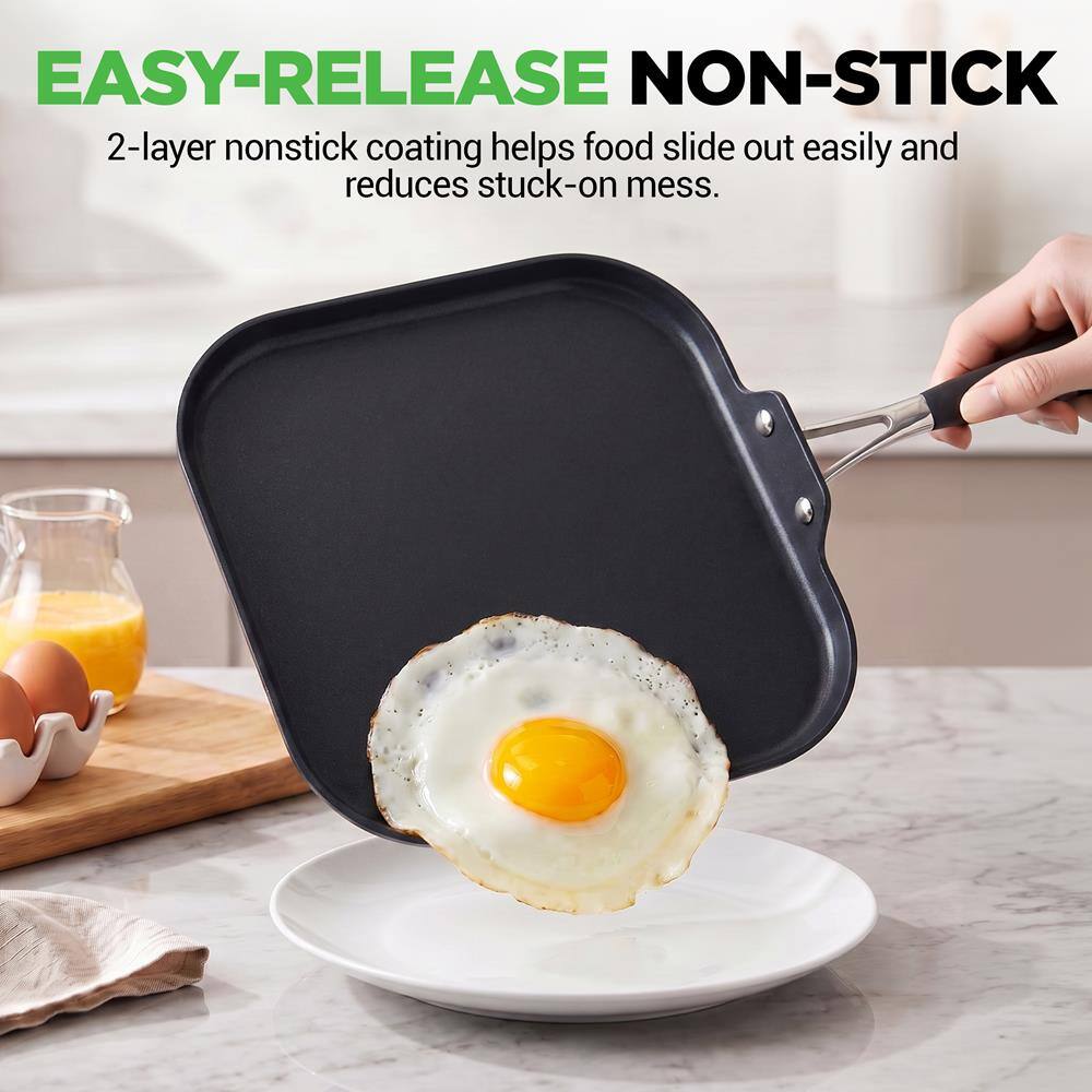 NutriChef 11 Inch Square Griddle Pan, 2 Layer Nonstick Coating ...