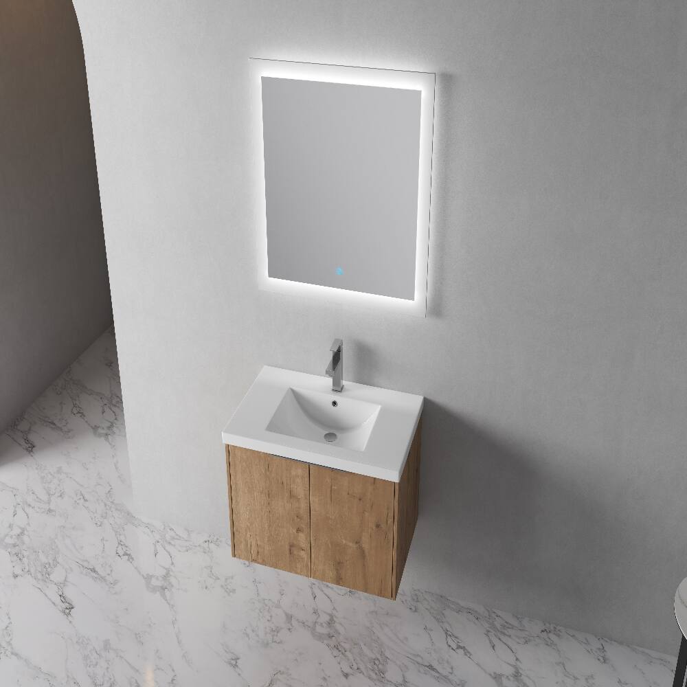Left. Loheer - Loheer 30 Inch Floating Bathroom Vanity with Resin Sink, Imitative Oak Wall Mounted Cabinet - Imitative Oak.