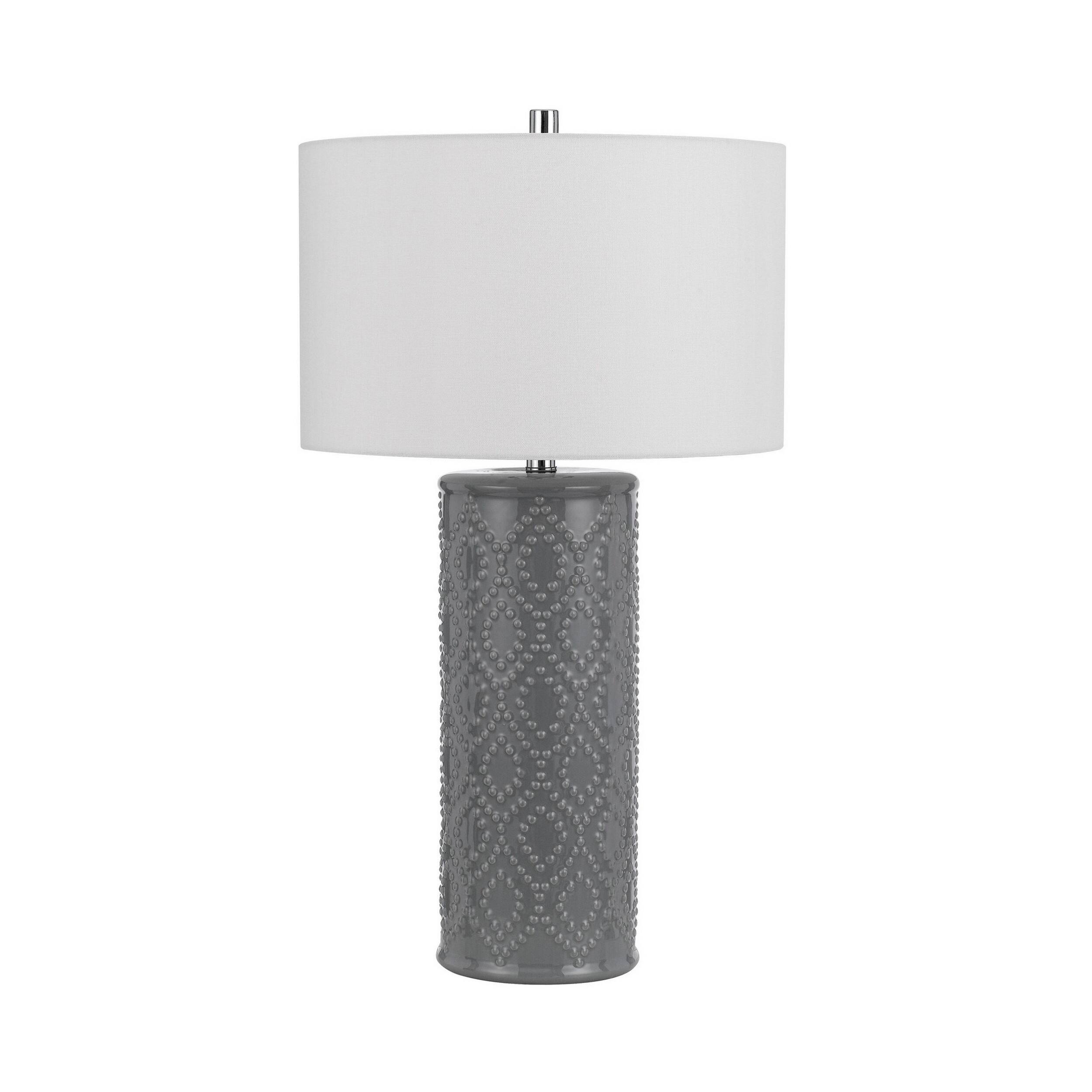 Angle. Manhattan Lane - 29 Inch Accent Table Lamp Set of 2, Tall Cylinder, Ball Finial Accent - White, Silver, and Gray.