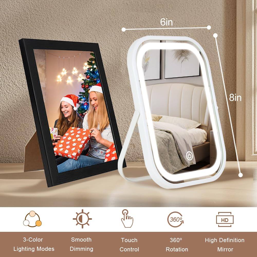 6in 8in  
0 360 HD  
3-Color Lighting Modes  
Smooth Dimming  
Touch Control  
360° Rotation  
High Definition Mirror