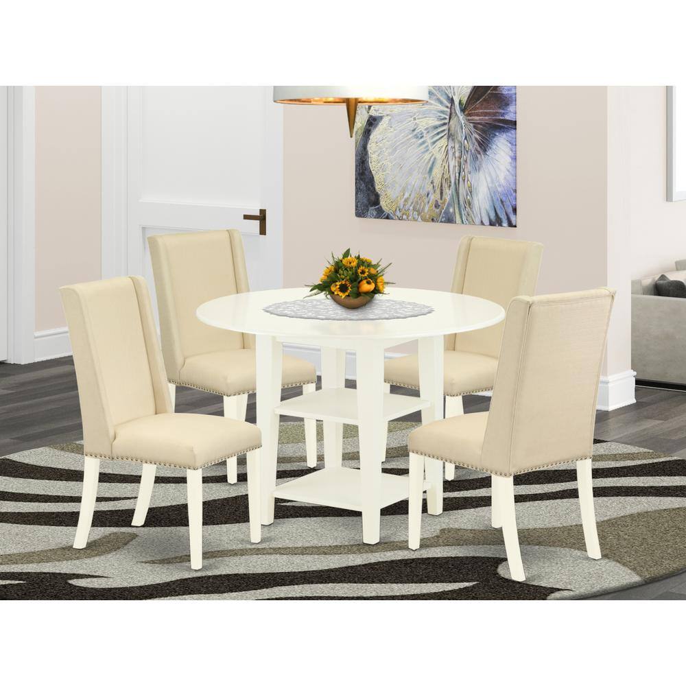 Left. East West Furniture - Dining Room Set Linen White - Brown.