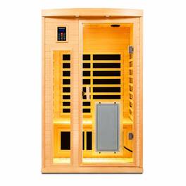 RYHNUYNE - Far-Infrared 2-Person Indoor Sauna, Hemlock Wood, 8 Heating Panels, 1750W, Low EMF, Bluetooth Audio, 47.2 in Wide - Natural Wood