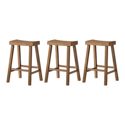 Front. Maven Lane - Maven Lane Vincent Wooden Rustic Aesthetic Kitchen Counter Stool, Set of 3 - Antiqued Natural.