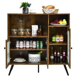 Pefilos - Buffet Kitchen Storage Cupboard with Glass Door and Adjustable Shelves, Buffet Sideboard, Cabinet for Indoor - Brown