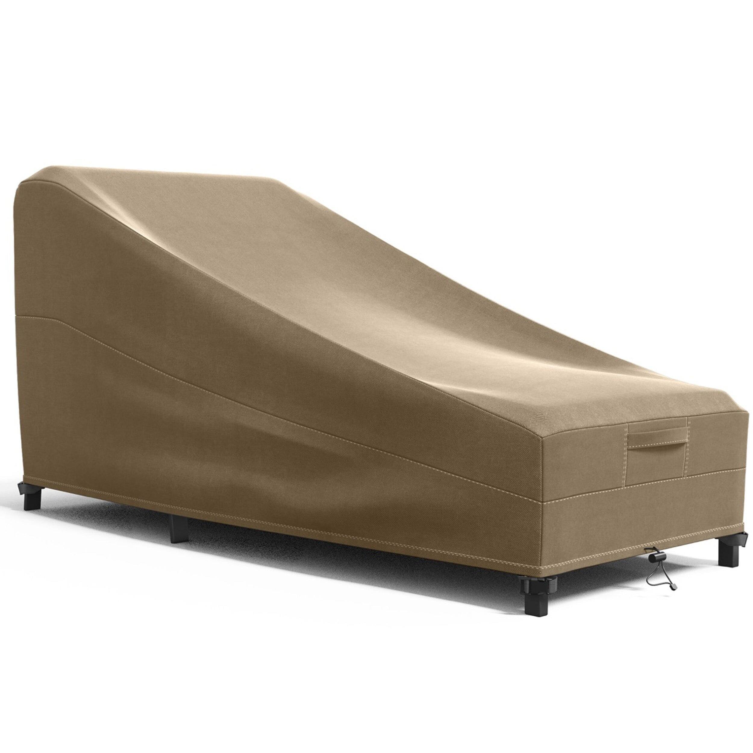 KHOMO GEAR - Heavy-Duty Patio Chaise Lounge Chair Cover, Waterproof Outdoor Furniture Protector, Fade & Weather Resistant - Brown