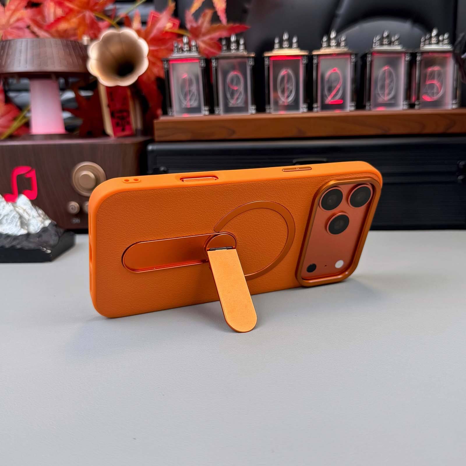 Alt View 6. Dteck - Rugged Magnetic Case for Apple iPhone 17 Pro Max with Integrated Stand, Slim Shockproof Dual Layer Protective Cover - Orange.