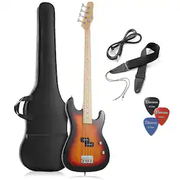 Davison Guitars - Electric Bass Guitar - Right Handed Beginner Kit with Gig Bag - Vintage Sunburst