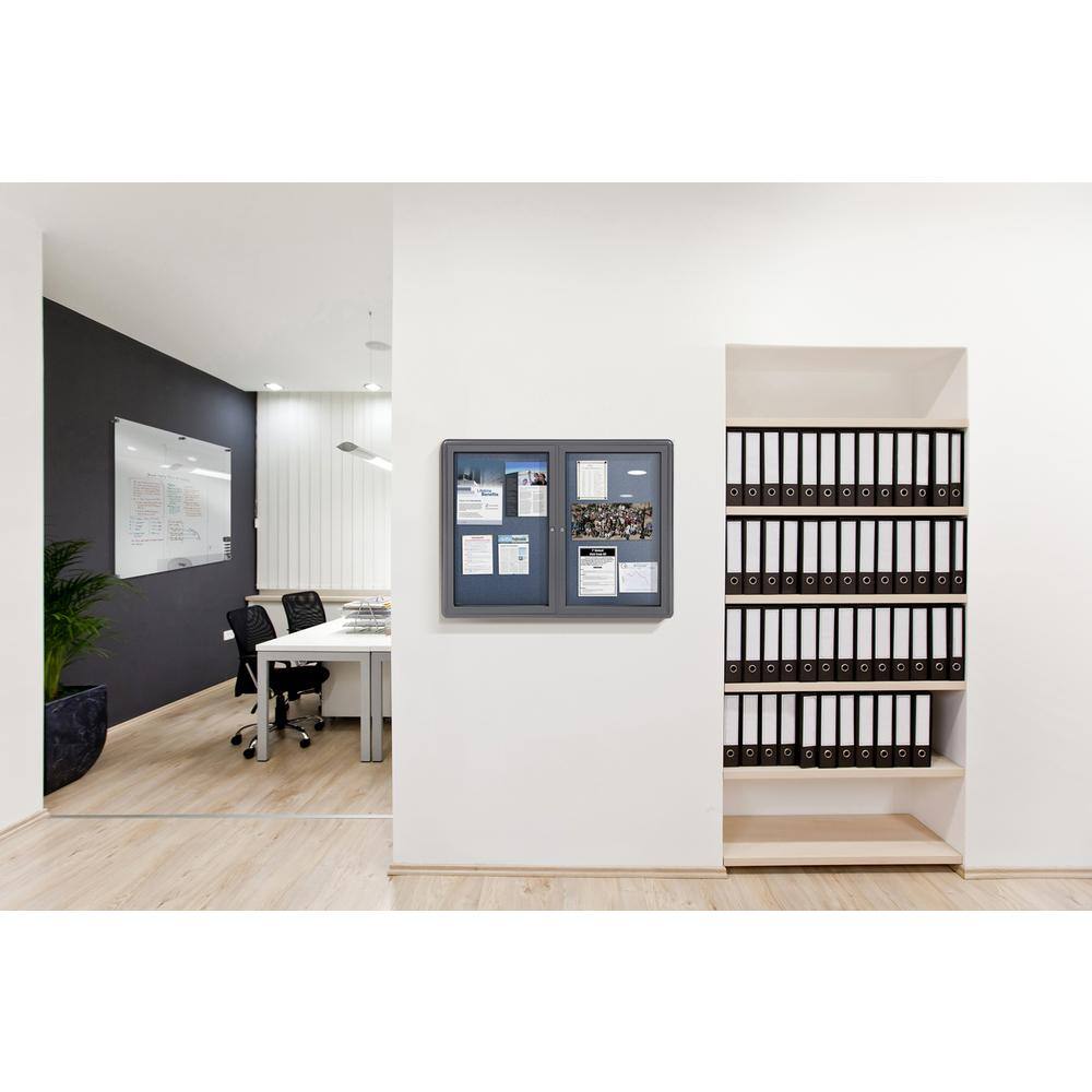 Back. Ghent - Ghent 34"x47" 2-Door Ovation Gray Fabric Bulletin Board - Gray Frame - Gray.