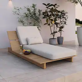 Acanva - Solora Outdoor Aluminum Chaise Lounge with Cushion - Teak+light Khaki